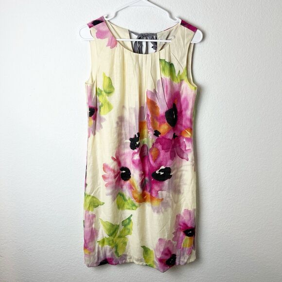 NWT  LOFT dress Pink Ivory Multi Floral Linen Blend Shift Sleeveless Petite 6 - Picture 1 of 6